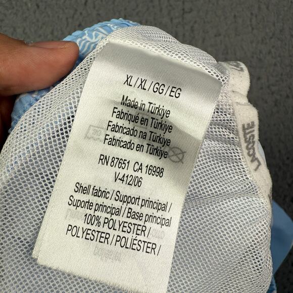 Lacoste Swim Trunks Mens XL Blue Mesh Lined Bathing Suit Shorts Geometric Print - Picture 4 of 9